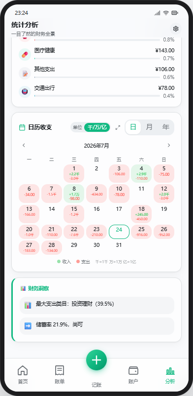 聚财通 App - 日历收支一览